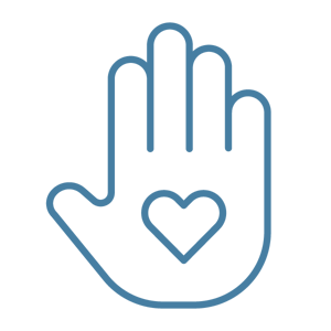 Icon of a heart in the center of a hand